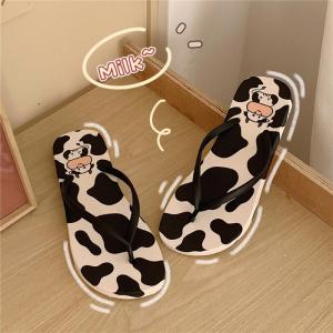 [Free Shipping] Casual Cow Pattern Cute Cartoon Flip-Flops for Students Womens Summer Fashion New Style Beach Sandals