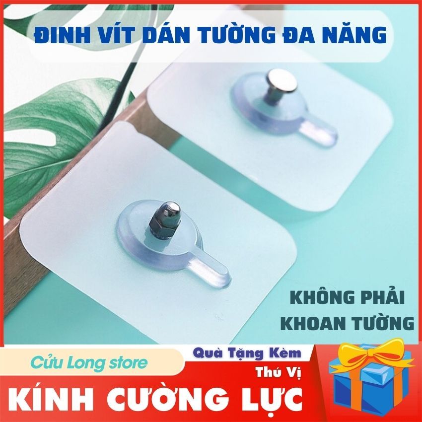 Móc Dán Tường Chịu Lực Siêu Dính Chịu Lực có đinh treo đồ tranh ảnh móc kệ miếng dán 2 mặt trong suốt móc dính treo tường đa năng