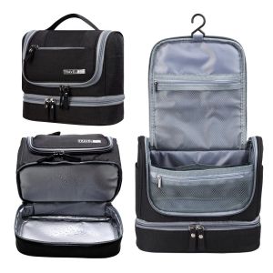 STARGOODS ผ้าอ็อกซ์ฟอร์ด กระเป๋าแต่งหน้าแบบแขวน ผ้าสีพื้น หลายฟังก์ชัน กระเป๋าเครื่องสำอาง แบบพกพา ป้องกันน้ำ ที่จัดระเบียบเครื่องสำอาง สำหรับทุกเพศ