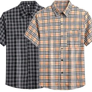 【READY STOCK】Mens short-sleeved plaid shirt is a fashionable loose-fitting casual top.
