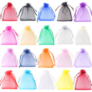 50Pcs Colorful Organza Bags Tulle Drawstring Pouches For Jewelry Packaging Display Wedding Party Gift Bag Lipstick Beads Storage Candy Bags