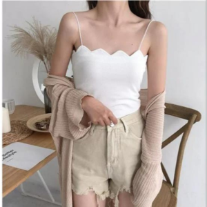 GF SF Tanktop Scallop RIB / Tanktop wanita korean style / Atasan wanita crop tali spagetti knit