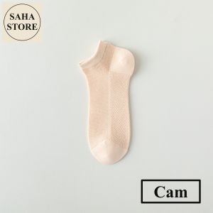 Tất nữ cổ ngắn trơn SAHA965 chất lưới thoáng mát mẻ khử mùi mỏng đàn hồi màu đen trắng be vàng cam xanh lá dương tím