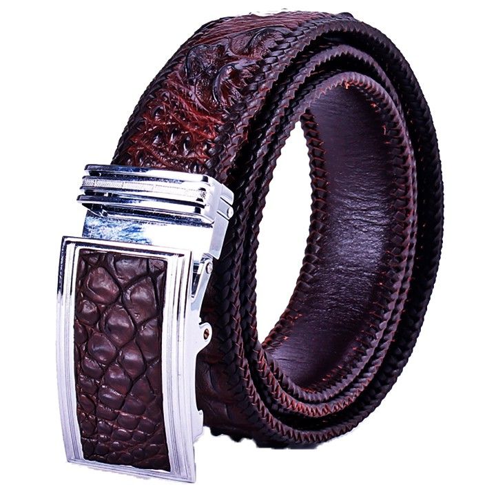 Thắt lưng nam Huy Hoàng da cá sấu đan viền 4P gai màu nâu đất HP4702 ...