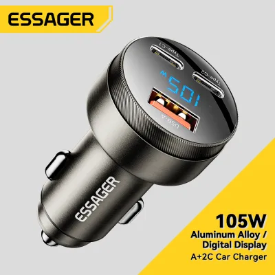 Essager 105W 2C + A sạc điện dùng trên xe hơi loại USB C Pd điện thoại sạc nhanh sạc nhanh Cho Iphone15 Huawei Mate 60 Pro Xiaomi Samsung máy tính xách tay iPad Máy Tính Bảng 12V-24V Xe hơi mô hình Phổ