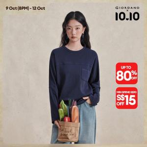 Giordano Women Seam detail long sleeve confetti knit tee Free Shipping 18326830