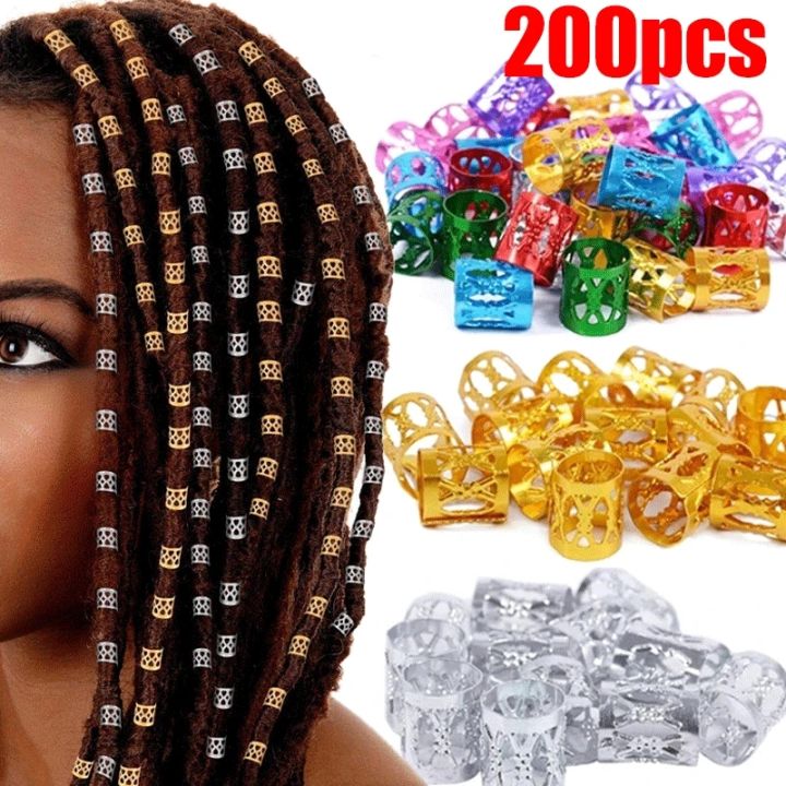 200pcs Gold and Silver Dreadlock Hair Rings Adjustable Cuff Clip