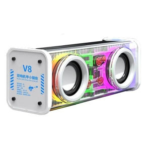 V8 Transparent Mecha Bluetooth Speaker Interconnected Colorful High Power Stereo Speaker Wireless Subwoofer Pigfly