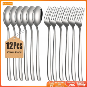 12pcs Spoon And Fork Set Thicken Stainless Steel Dinnerware Cutlery Set Premium Eco-friendly &amp Reusable Gold Silver Flatware For Home/kitchen/Restaurant/Dessert Shop