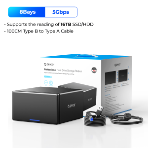 ORICO 144TB 8 Bay USB3.0 HDD Docking Station SATA to USB3.0 HDD Enclosure with 120W Power HDD Case