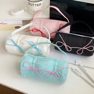 DXNZVA Handheld Bow Stationery Bag Bowknot Storage Korean Style Pencil Case Cute Large Capacity Bow Pencil Pouch Stationery Holder
