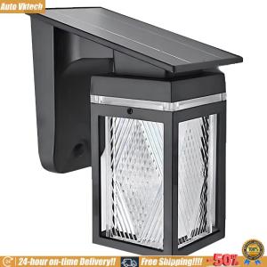 [Auto Vktech] Dusk To Dawn Motion Sensor LED Sconce Lights Dual Color Solar Powered Wall Lanterns Outdoor for Outside Backyard Pathway Yard Garden