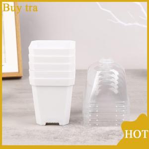 [Buytra] 5Pcs Square Small Flower Pot with Humidity Dome Seedlings Planting Pots