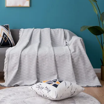 Chăn Thảm Phủ Ghế Sofa Đan Len Tua Rua Màu Trơn Phong Cách Hiện Đại
