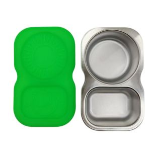 FOUNDTWO Stainless Steel Divided Dip Bowls Silicone Double Compartment Snack Box Multi-functional with Lid Sauce Dish for Home