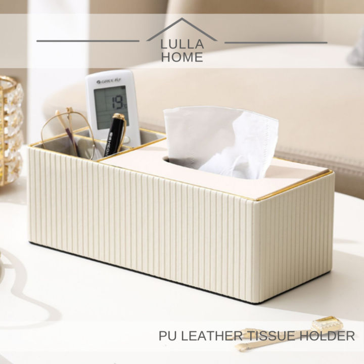 Lullahome Pu Leather Tissue Box Holder Rectangle Napkin Dispenser Tissue Holder With Remote