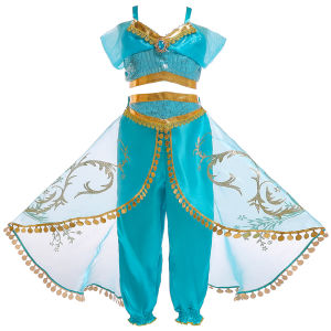 Jasmine Princess Dress Arabian Sequins Dress Indian Belly Dance Dress For Girls Halloween Aladen Costume