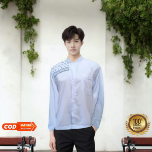 BAJU KOKO PRIA DEWASA MOTIF BORDIR LENGAN PANJANG WARNA PUTIH BAHAN KATUN ADEM