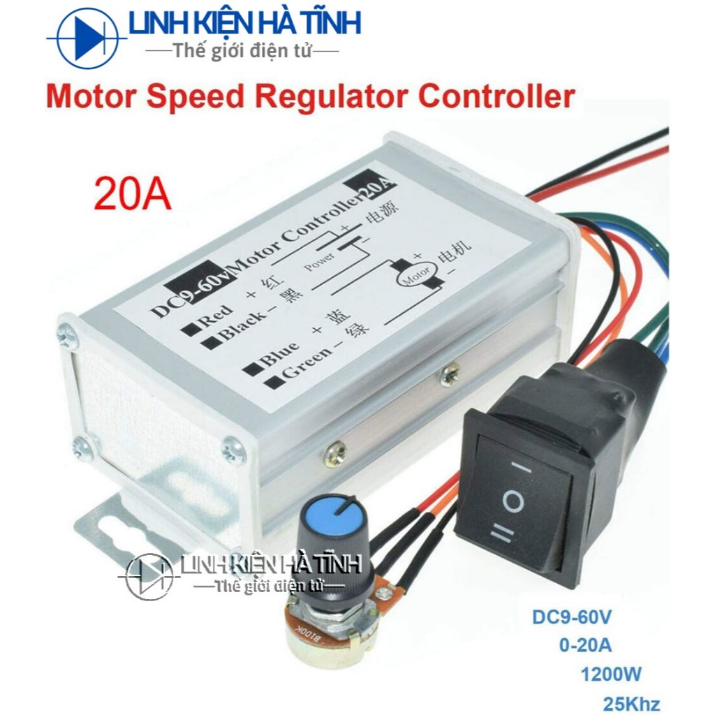 Bộ điều chỉnh tốc độ động cơ PWM DC9-60V 20A 9V 12V 24V 36V 48V 60V bộ điều khiển tiến và lùi Điều tốc motor 775-895-KA11