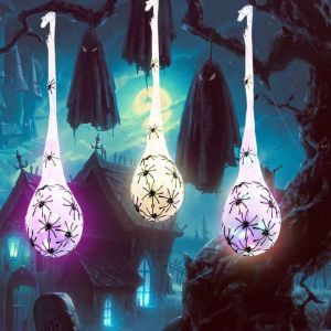 HETU070703. Glowing Effect Glowing Spider Egg Light Up Hanging Design Hanging Halloween Decoration Scary Outdoor Use Hanging Light Up Prop Halloween Party