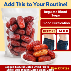Zero Additive Natural Black Dates Natural Insulin Dried Fruit Seedless Thick Meat Snacks Blood Sugar Control Low Glycemic Dried Dates