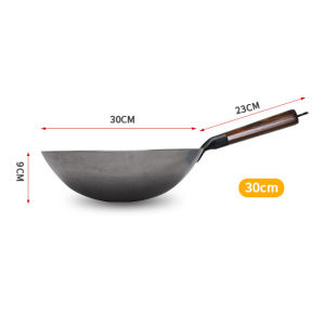Konco Handmade Iron wok with wooden handle Chinese Traditional Uncoated Wok Kitchen Cookware Iron Pot Frying Wok Pan for Gas Cookware