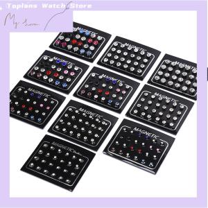 [Toplans]💖[HOT SALE]🎈🎈 24Pcs Set Magnetic Non- Clip Round Rhinestone Stud Earrings Jewelry