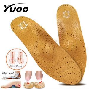 Yuoo 1Pair Leather Orthotic Insoles Flat Feet High Arch Support Orthopedic Shoes Sole Fit In O/X Leg Corrected Insert