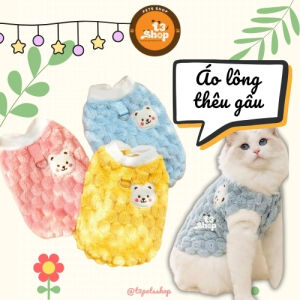 áo lông- áo ấm - áo thu đông thêu gấu trắng dành cho chó mèo- T3 PETS SHOP