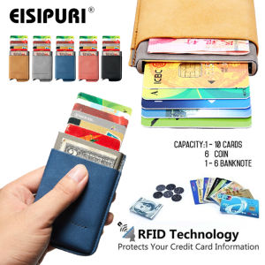 Minimalist Slim Wallet Aluminium and PU Leather Card Case ID Credit Card Holder with RFID Protection for Men Women