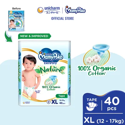 MamyPoko Extra Dry Nature Tape Premium Baby Diapers XL40 (1 Pack) (12 - 17kg)