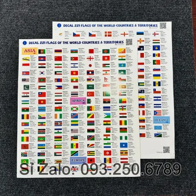 Decal trang trí Bộ cờ quốc kỳ thế giới gồm đầy đủ 221 lá cờ các nước vùng lãnh thổ...Có keo dán sẵn tiện lợi
