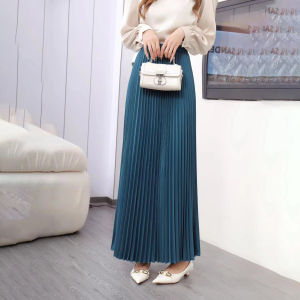 Smooth Pleated Skirt High Waist Slim Vintage Gilding A-line Skirt Elasticated Silky Skirt For Women