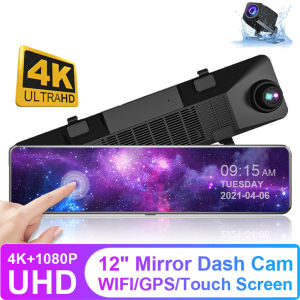 COOLDIN 12-Inch Dash Cam GPS WIFI UHD 4K DVR Mirror 3840P*2160P Touch Screen Car Dashcam Camera Stream Media Video Recorder Parking Monitor