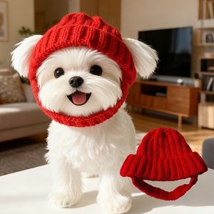PAZNUL Warm Pet Knitted Hat Knitted Ear-Exposed Dog Ear Muffs Cute Dog Beanie Hat Winter