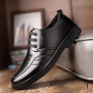 Men Britain Style Leather Shoes Business Formal Wedding Shoes Soft Leather Shoes Lace Up Single Shoes Leather Office Shoes For Men