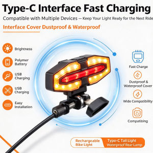 Bicycle Rear Light Wireless Remote Control Bike Tail Light with Horn Turn Signals Type C Rechargeable Night Cycling Safety Warning Lamp