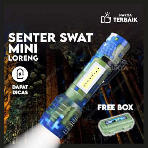 Senter SWAT Mini Loreng 300 Lumens LED XPE+COB USB Cas Free Box