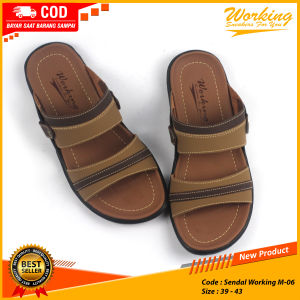 Sandal Slop Selop Kulit Pria Working M06-M09 / Sendal Pria Casual Kekinian Santai Murah Bestseller