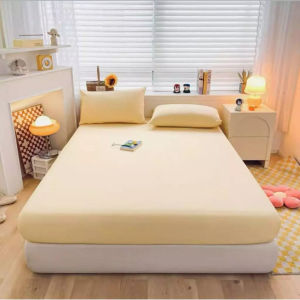3in1 Bedsheet Fitted Sheet Queen/Single/Double/King Size With Pillowcase Plain Colors Bedding Set