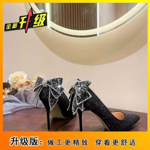 [Free Shipping] New Bridal Shoes For The Main Wedding Dress And The Traditional Chinese Wedding Dress Featuring Crystal Embellishments And Sequins With A Slender Heel And High Heel Design For Bridesmaids