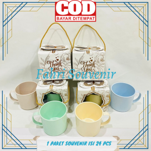 Souvenir Pernikahan Khitanan Gelas Cangkir Enamel Plastik Kemasan BOX ISI 24 PCS