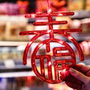 FDYRU Hanging New Year Suction Cup Lamp Good Luck Glowing Spring Festival Window Lights Chinese Acrylic Window Hanging Lights Home Decor
