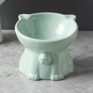 ชามเซรามิคยกสูงเอียง 15 องศาหน้าแมว ลายกระดิ่ง เซรามิค หมา สุนัข Bowl