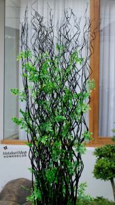 Dekorasi Rumah Tanaman Artifisial 10 Btg Bambu Ulir Hitam Daun Cordelia 170cm (Tanpa Pot)