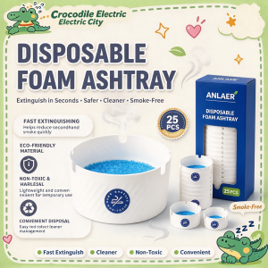 Disposable Foam Ashtray 25PCS Portable Smokeless Ash Tray with Absorbent Gel Anti Ash Scattering for Home Car Travel