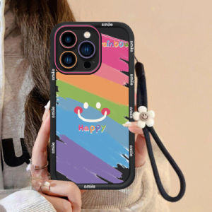MOR Case Oppo A1k A5S A5 2020 A7 A9 2020 A11K A12 A15 A15S A16 A16S A17 A17K A18 A38 A54S F9 Casing Motif Smile Happy Rainbow Tali Lanyard Silicon Premim Camera Protection