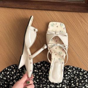 [Free Shipping] Sweet Style One-Strap Wedge Sandals For Women 2025 Summer New Model Bow-Tie High-Heeled Sandals To Match Skirts
