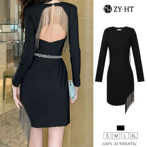 ZYHT EraVogue Váy nữ Váy đen Váy dài tay Váy trình diễn phía sau Váy dạ hội Váy cao cấp Váy cổ điển Váy sự kiện Váy dự tiệc Váy Pháp 9738