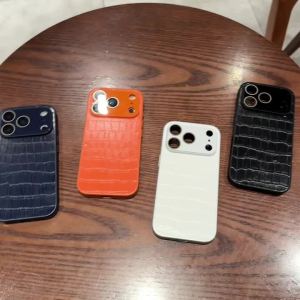 ซองศัพท์หนังจระเข้สีส้มหรูหราสำหรับ iPhone 17 Air 16 15 14 13 Pro Max Plus หน้าต่างขนาดใหญ่กันกระแทกสำหรับผู้หญิง